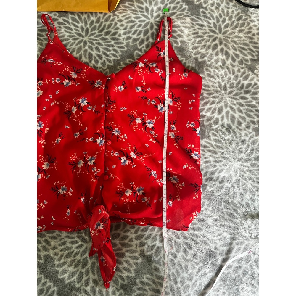Red Floral Camisole Top size XS Cami V-Neck Boho Chic Cottagecore Girly Feminine - Picture 7 of 9
